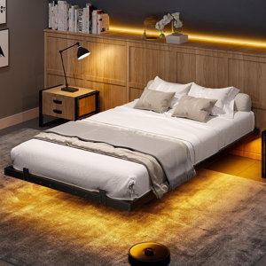 Wrought Studio™ Floating Bed Frame With Led Lights,Metal Platform Bed